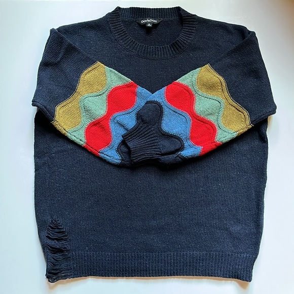 NWT Davi & Dani Navy Printed Sleeve Sweater Size 1X - Picture 1 of 7